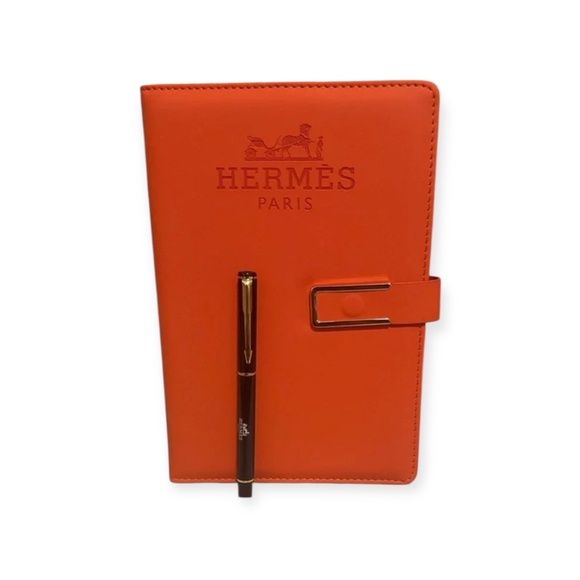 Hermes GWP Orange Leather Notebook with Pen & Bag - Picture 2 of 5